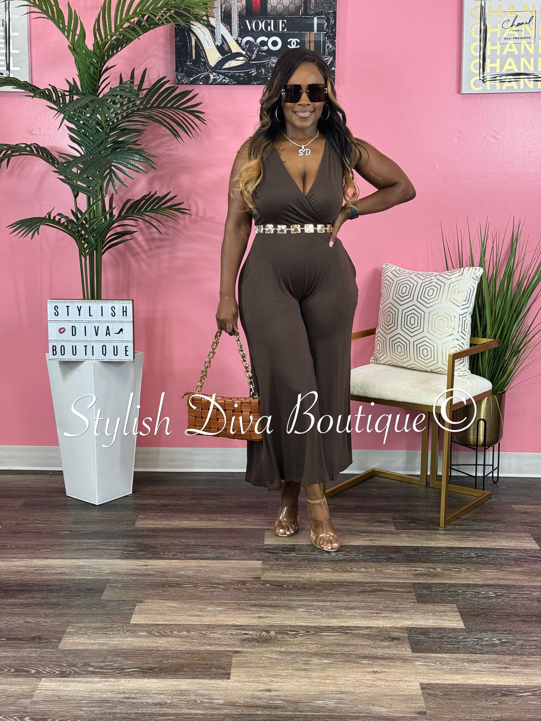 Cyndi Sleeveless Capri Jumpsuit (Brown)