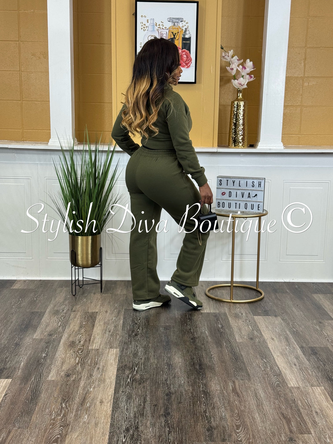 Comfort Mode Zip Hoodie Fleece Set (Army Green)