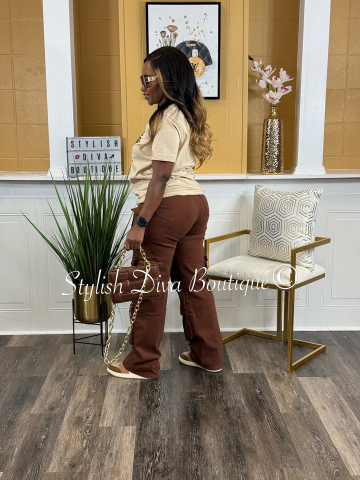 Diva Distressed Cargo Pants (Chocolate Brown)