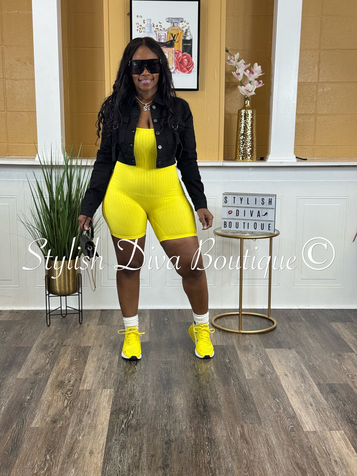 Ayla Sleeveless Ribbed Romper (Yellow)