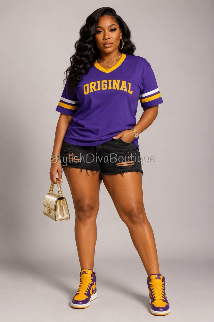 ORIGINAL Varsity Tee (Purple/Gold/White)