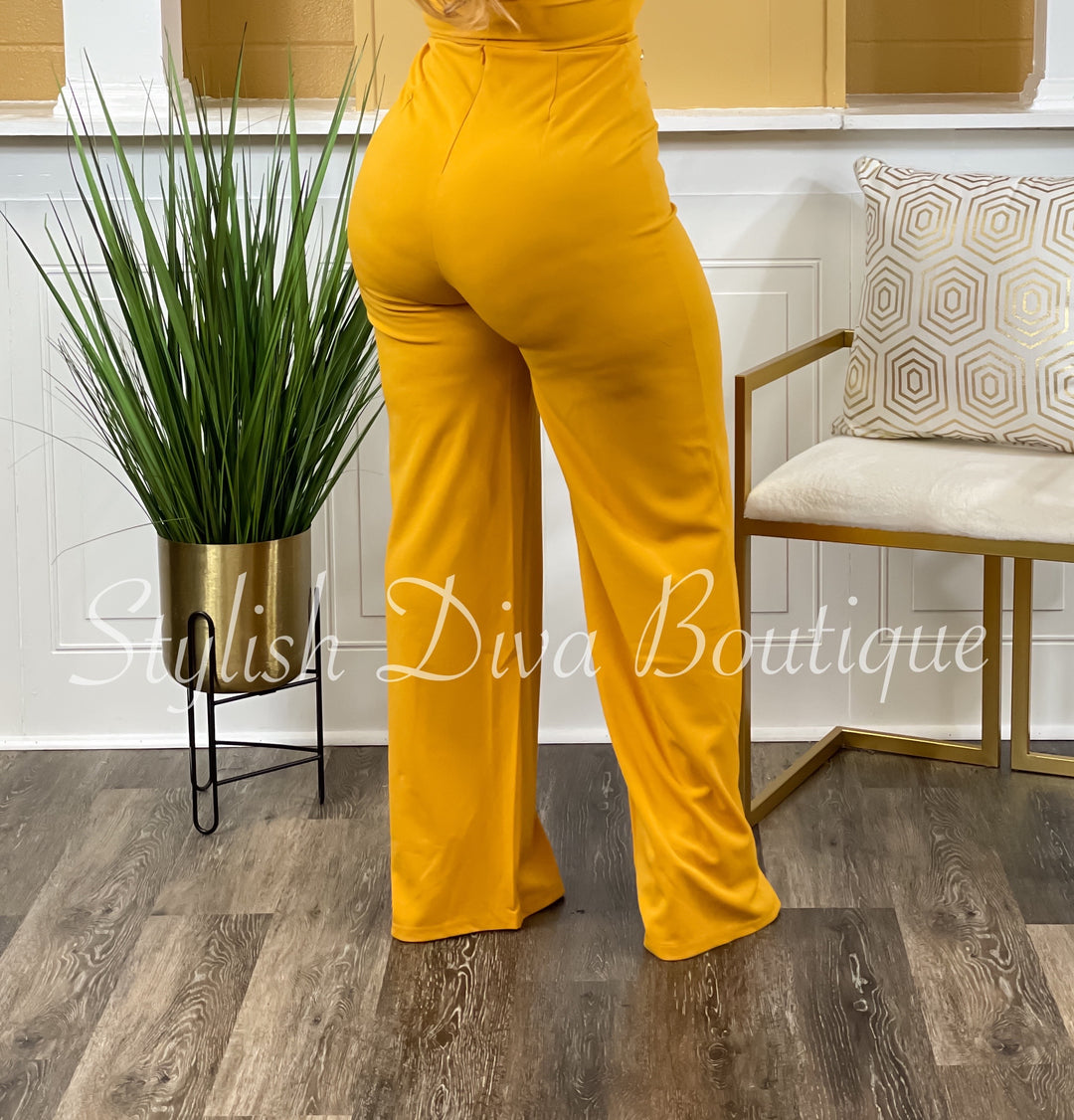 Olivia Gold Button High Waist Pants (Mustard)