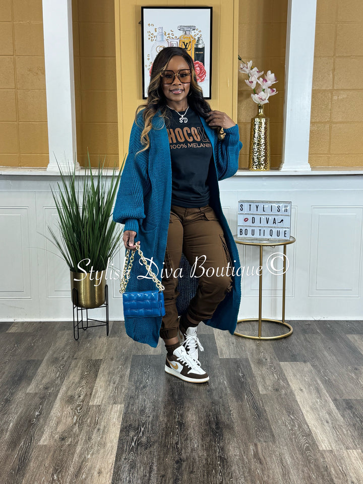 Keep Me Warm Oversized Long Knitted Cardigan (Teal)