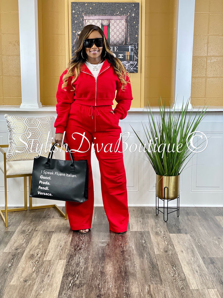 In My Element Wide Leg Fleece Set up to 3XL (Red)