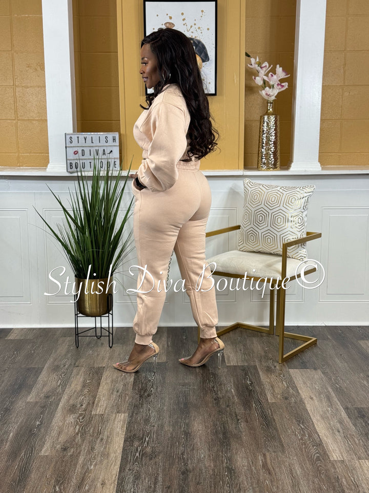 Cindy Cropped Jogger Set (Dusty Blush)