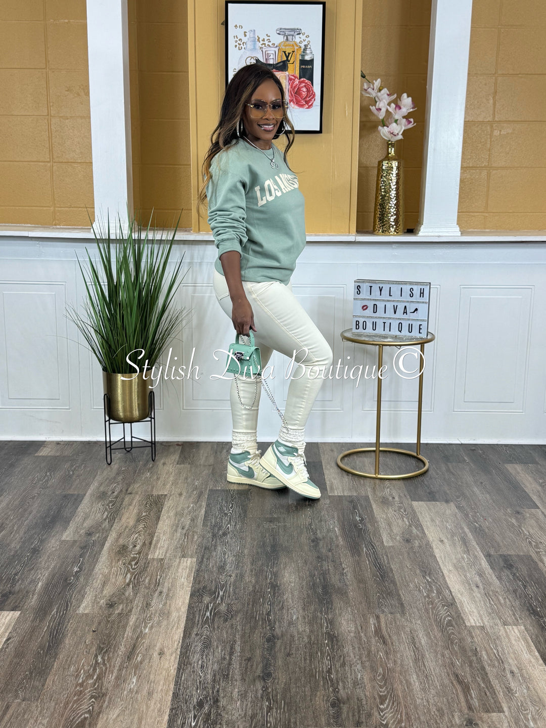 Los Angeles Sweatshirt Only up to 3XL (Sage/Cream Print)