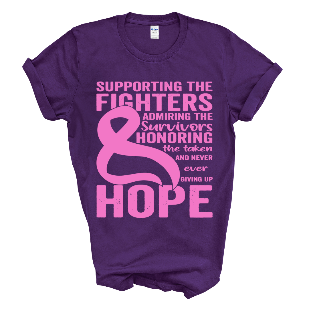 Supporting the Fighters Breast Cancer T-Shirt (Pink Print)