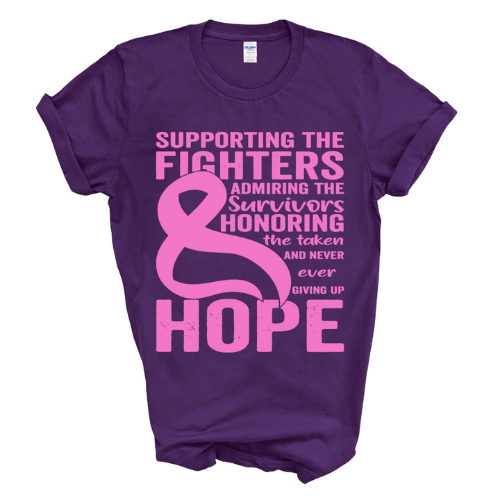 Supporting the Fighters Breast Cancer T-Shirt (Pink Print)