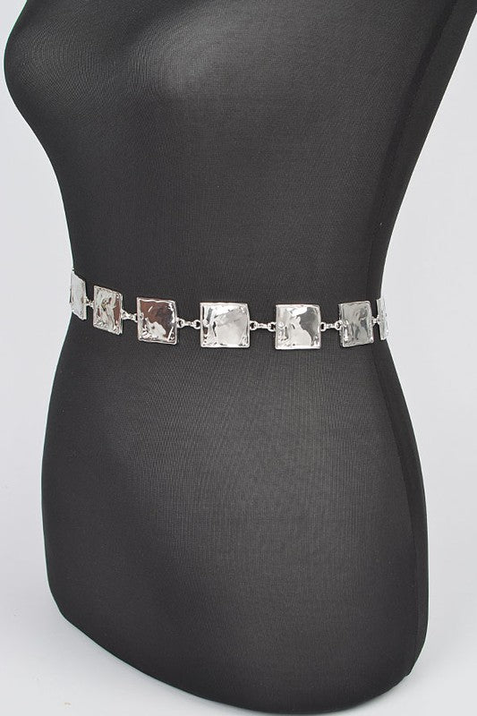 Hammered Square Metal Chain Belt