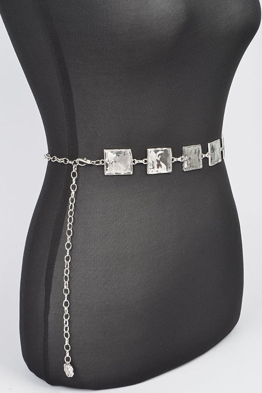 Hammered Square Metal Chain Belt