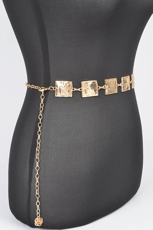 Hammered Square Metal Chain Belt