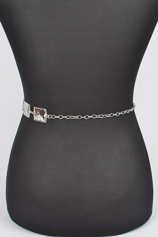 Hammered Square Metal Chain Belt