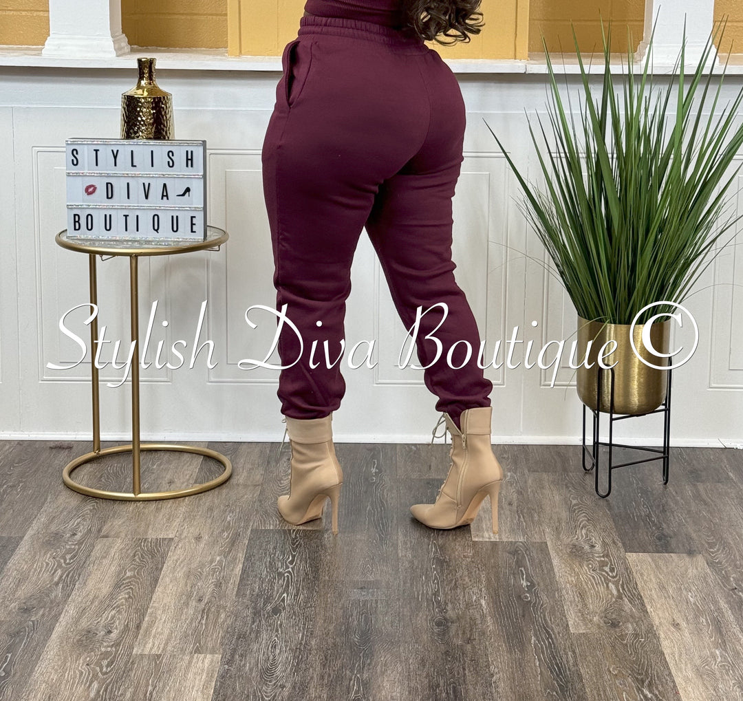 Stylish Luxe Joggers up to 3XL (Dk Burgundy)