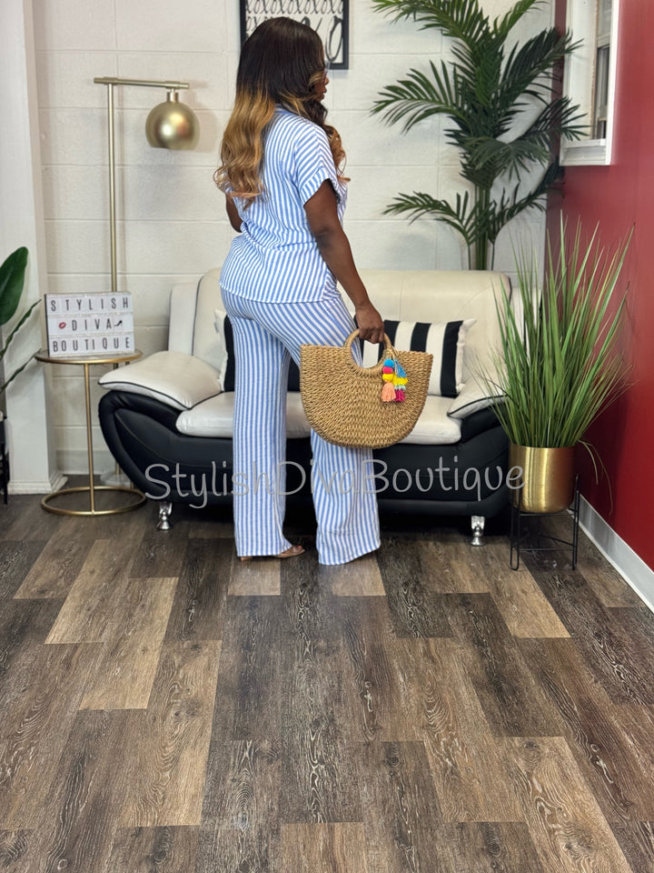 Coastal Diva Pants Set (Blue/White)