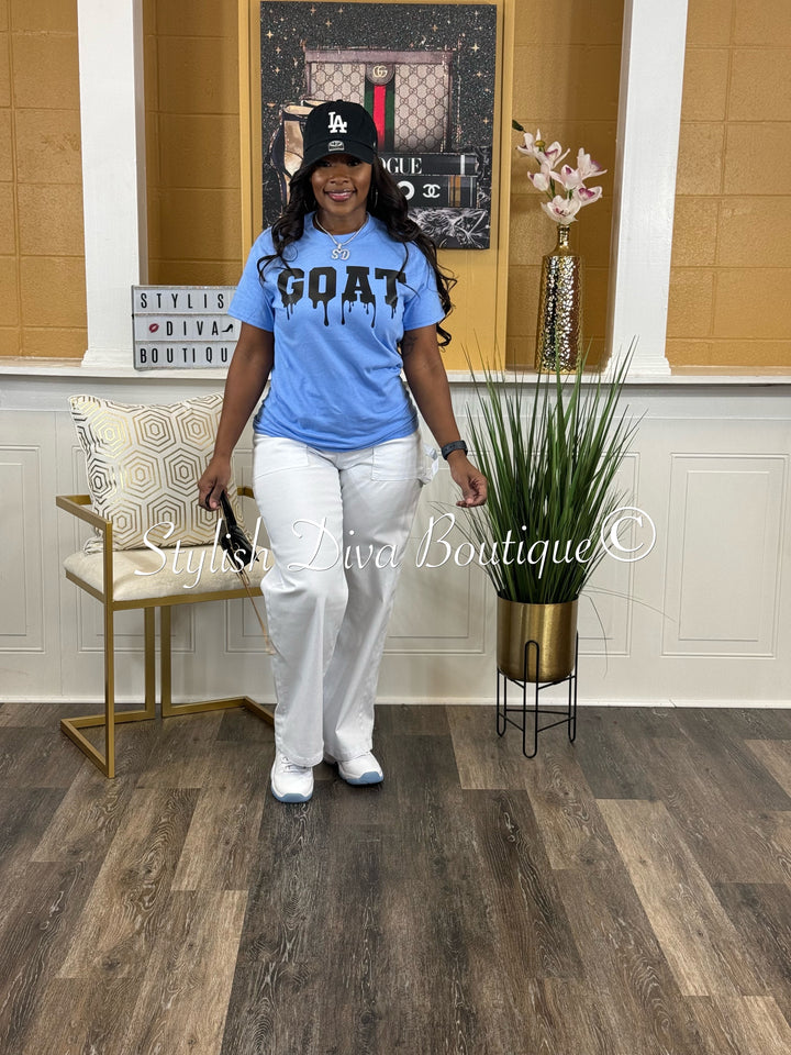 GOAT Dripping T-Shirt (Carolina BLUE Shirt/Black Print)