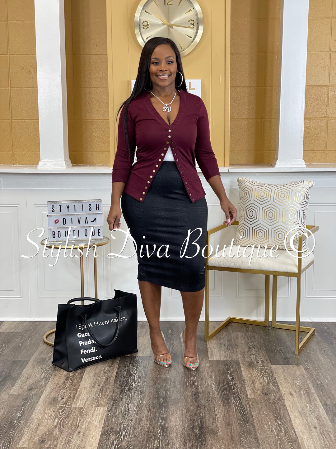 Business Meeting Skirt ONLY up to 3XL (DK Burgundy/Dk Grey Plaid)