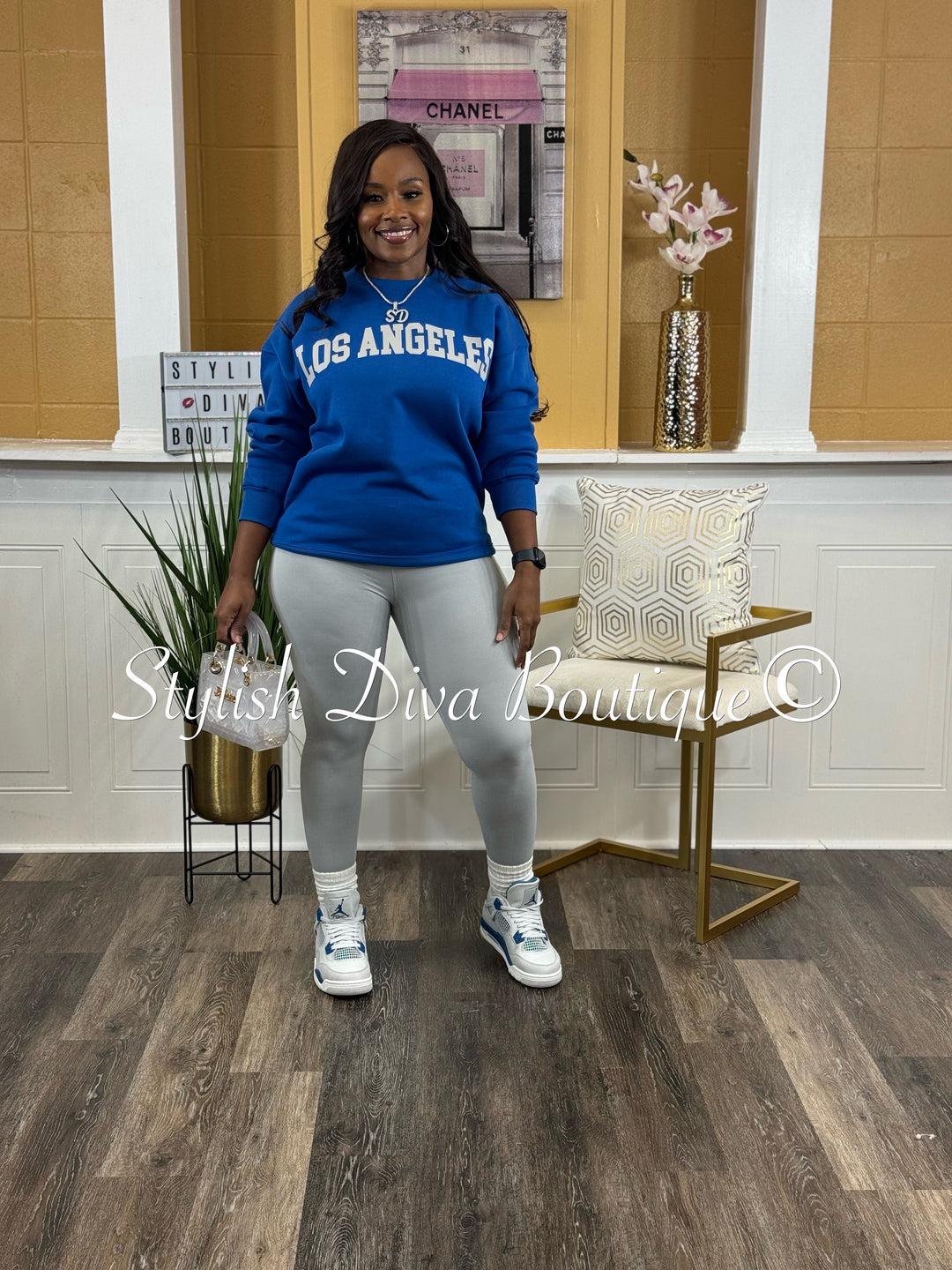 Los Angeles Oversized Sweatshirt & Leggings 3pc Set (True Blue & Grey)*PLUS SIZE