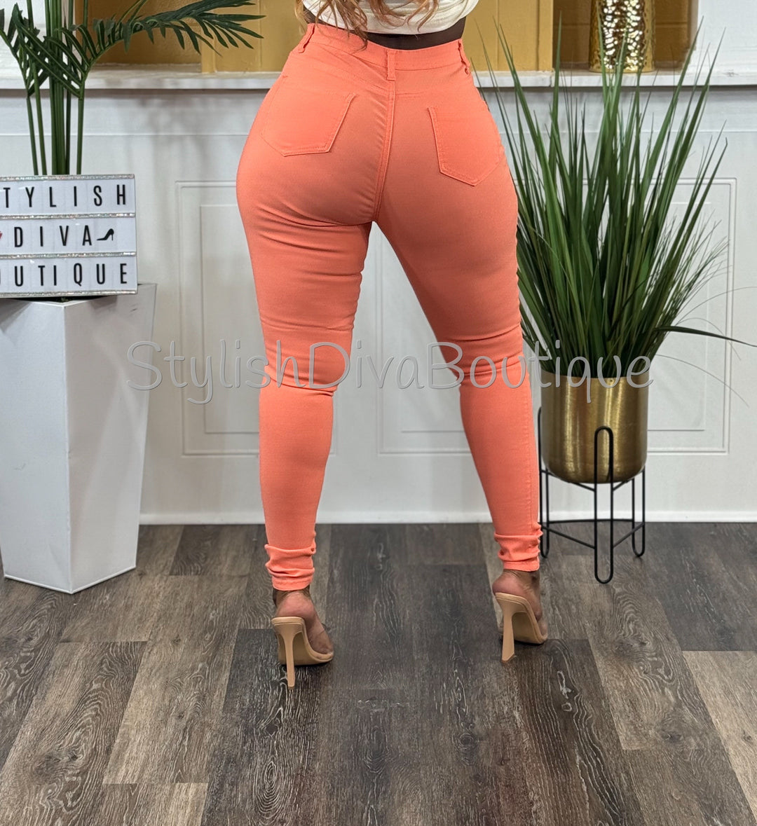 So Curvy Signature Skinny Jeans up to 2XL (Coral)