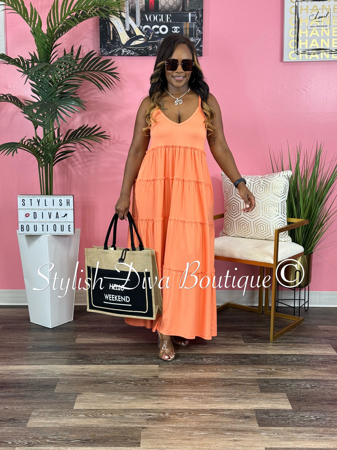 Tierney Tiered Maxi Dress up to 3XL (Coral)