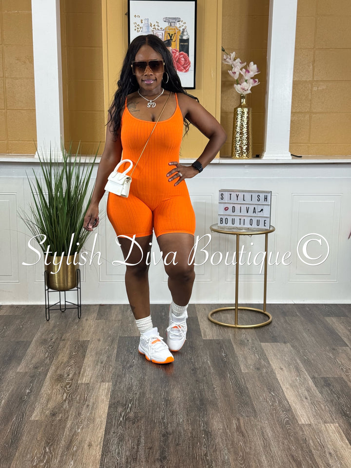 Ayla Sleeveless Ribbed Romper (Orange)