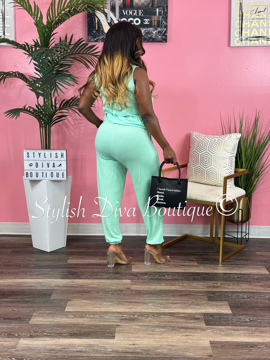 Weekend Sleeveless Jogger Jumpsuit up to 3XL (Green Mint)