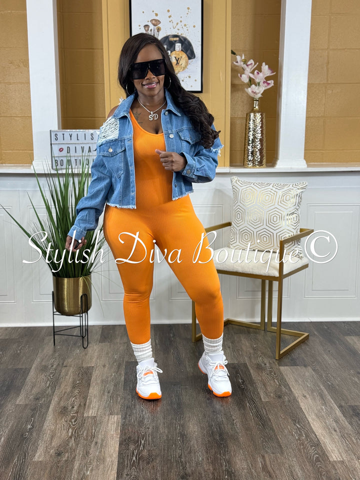 Ribbed Seamless Jumpsuit (Orange)