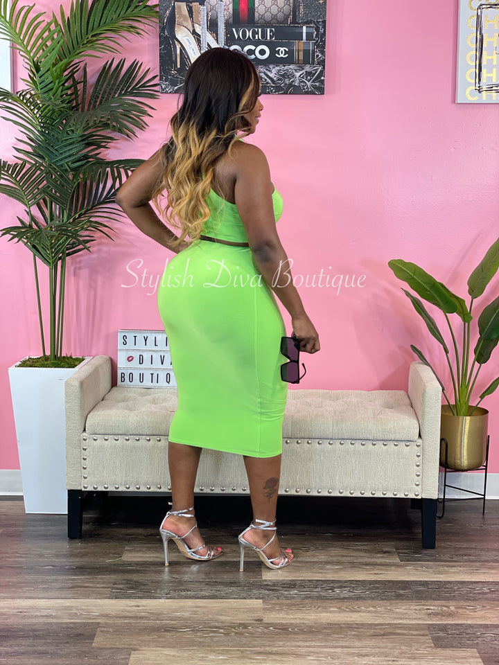 It Girl Midi Skirt Set (Lime Green)