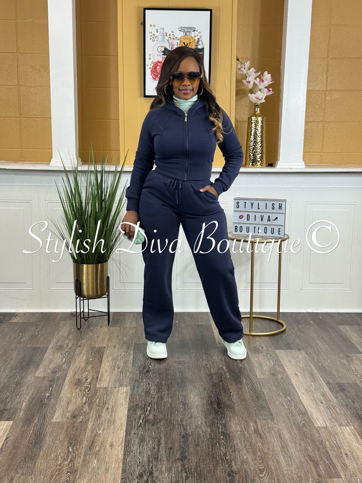 Comfort Mode Zip Hoodie Fleece Set (Navy)