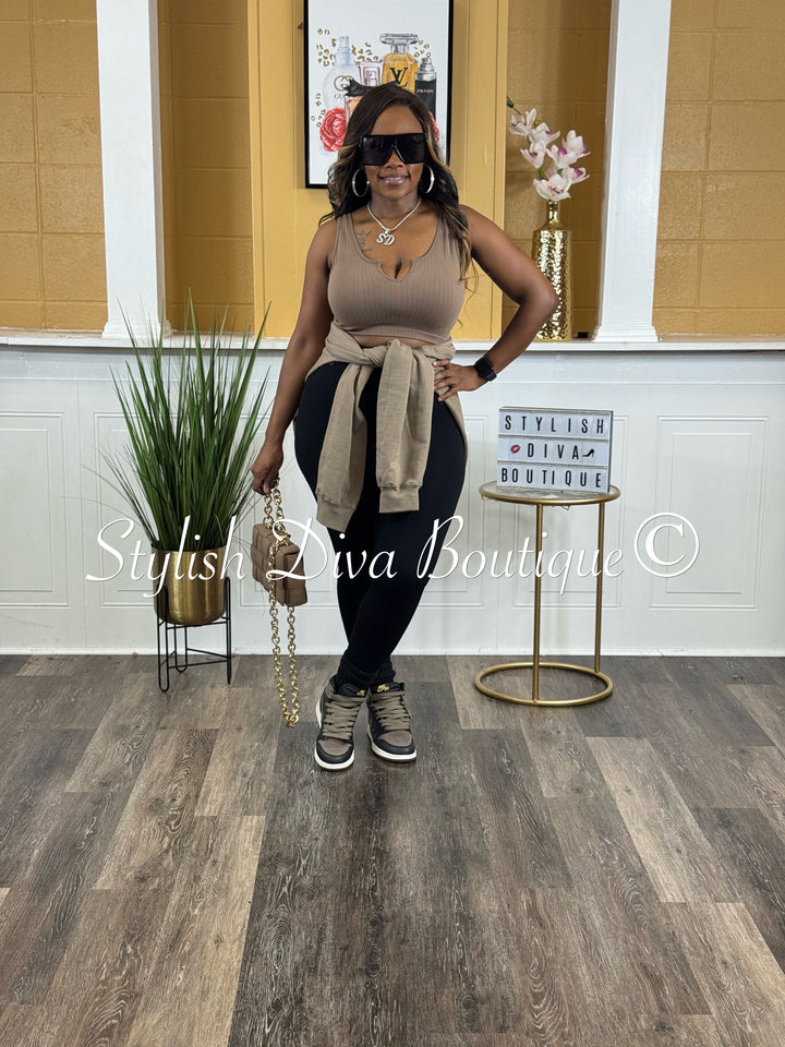 Seamless Ribbed High Waist Leggings (Black)