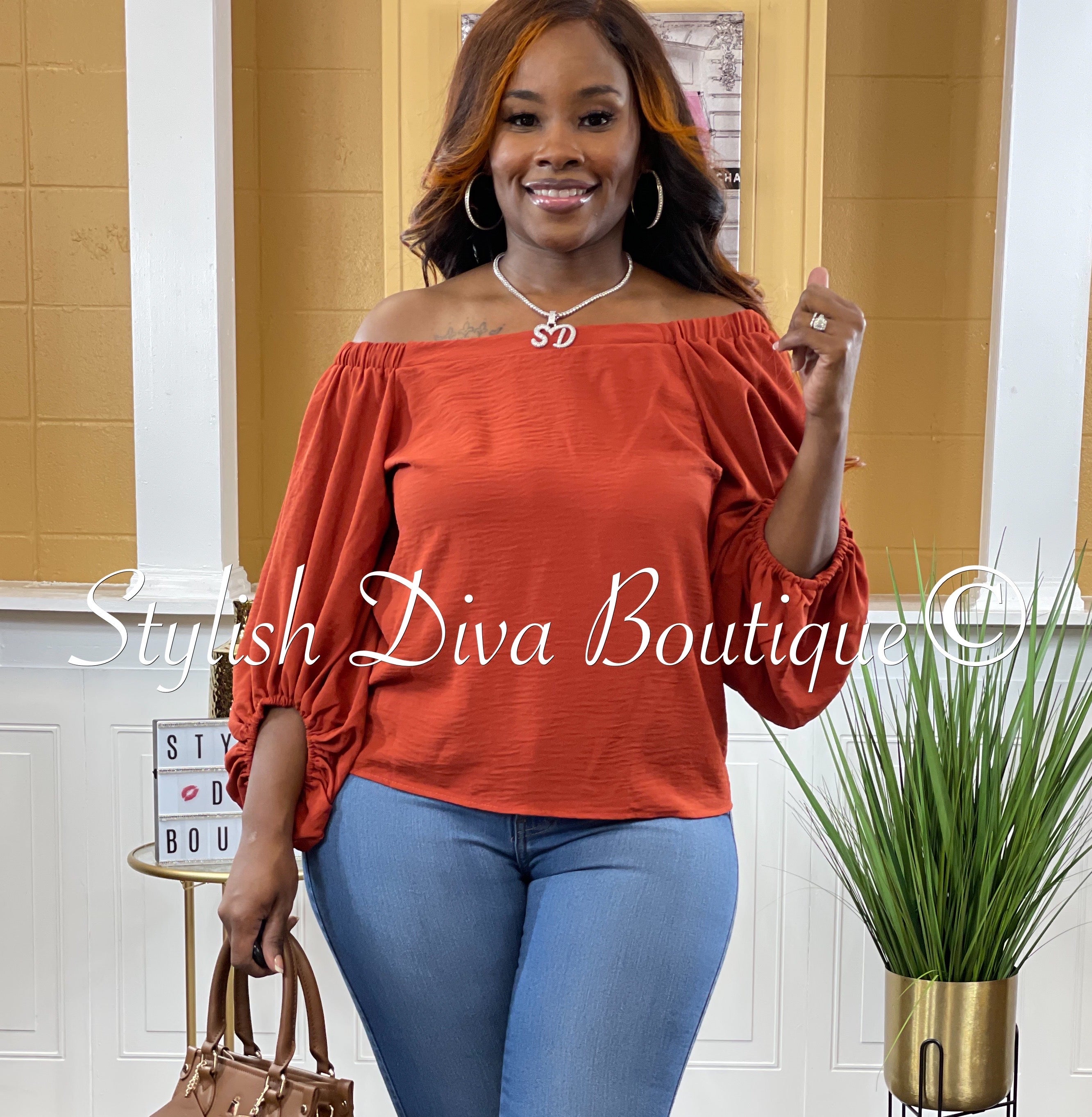 Evie Off Shoulder Top Rust Stylish Diva Boutique