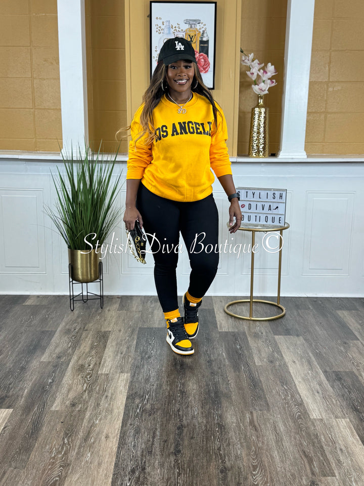 Los Angeles Sweatshirt Only up to 3XL (Gold/Black Print)