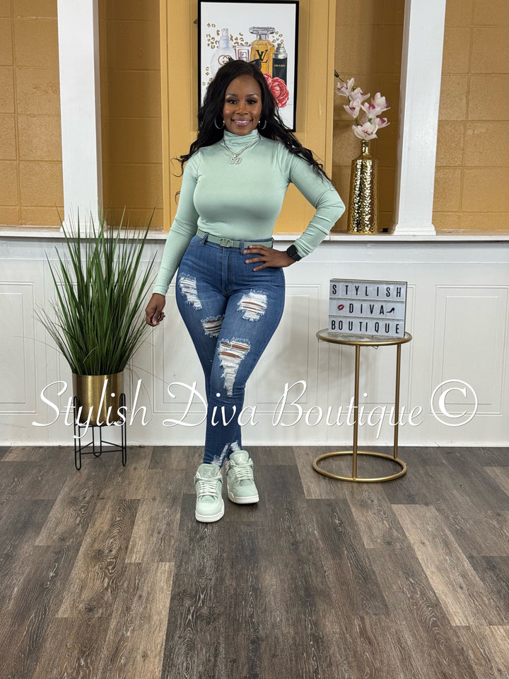 Dena Mock Neck L/S Bodysuit (Sage)