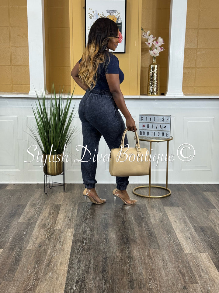 Kerrilyn Acid Wash Jogger Set (Navy)
