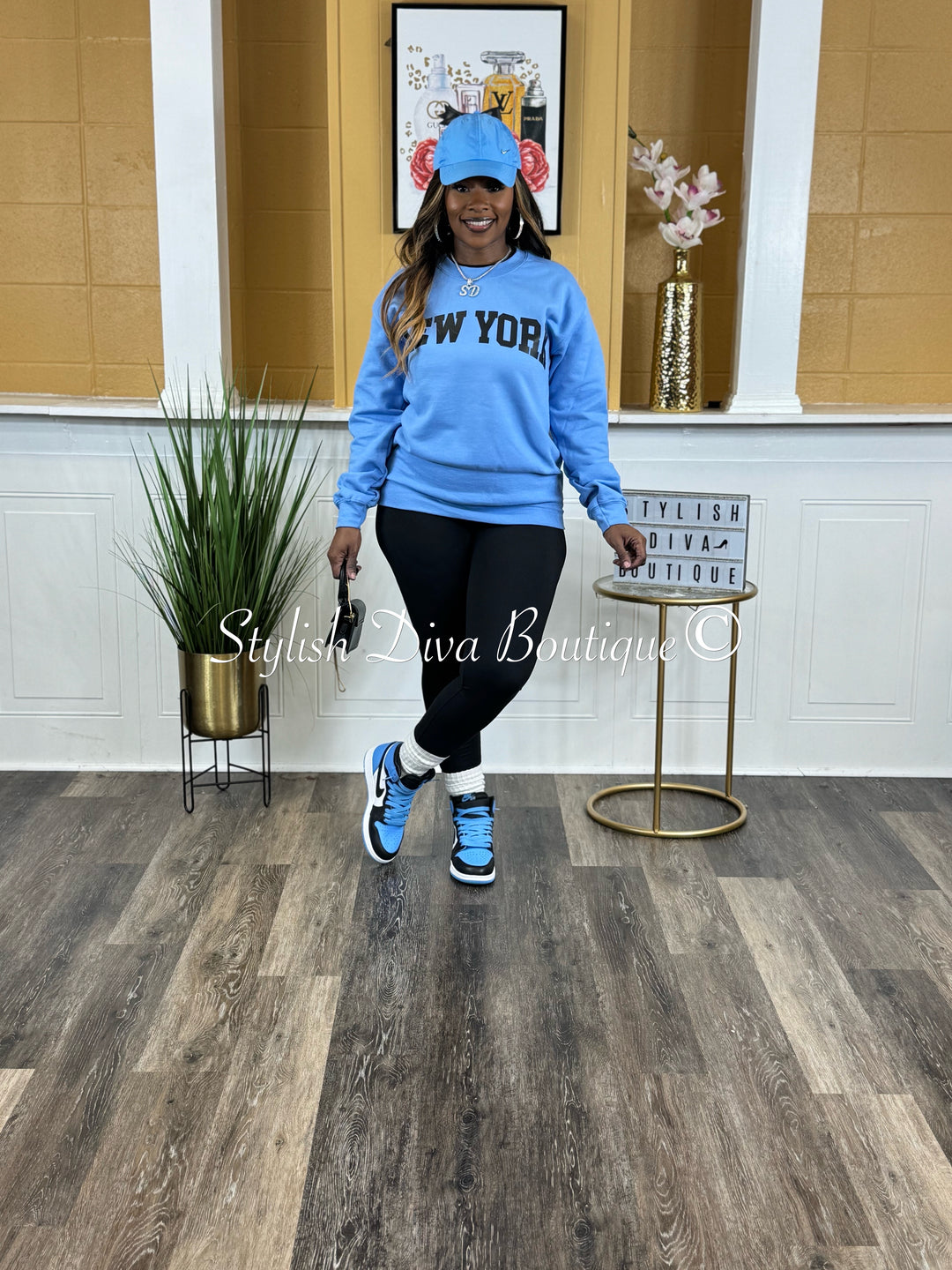 New York Sweatshirt Only up to 3XL (Carolina Blue/Black Print)