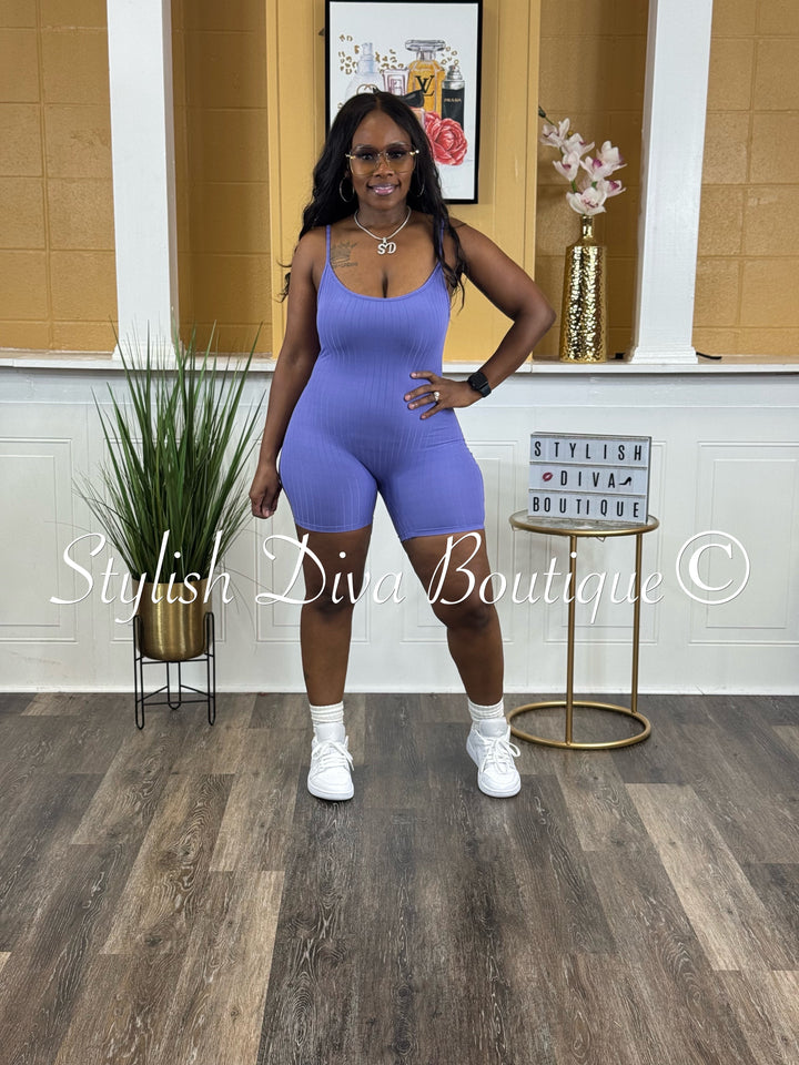 Ayla Sleeveless Ribbed Romper (Sky Lavender)