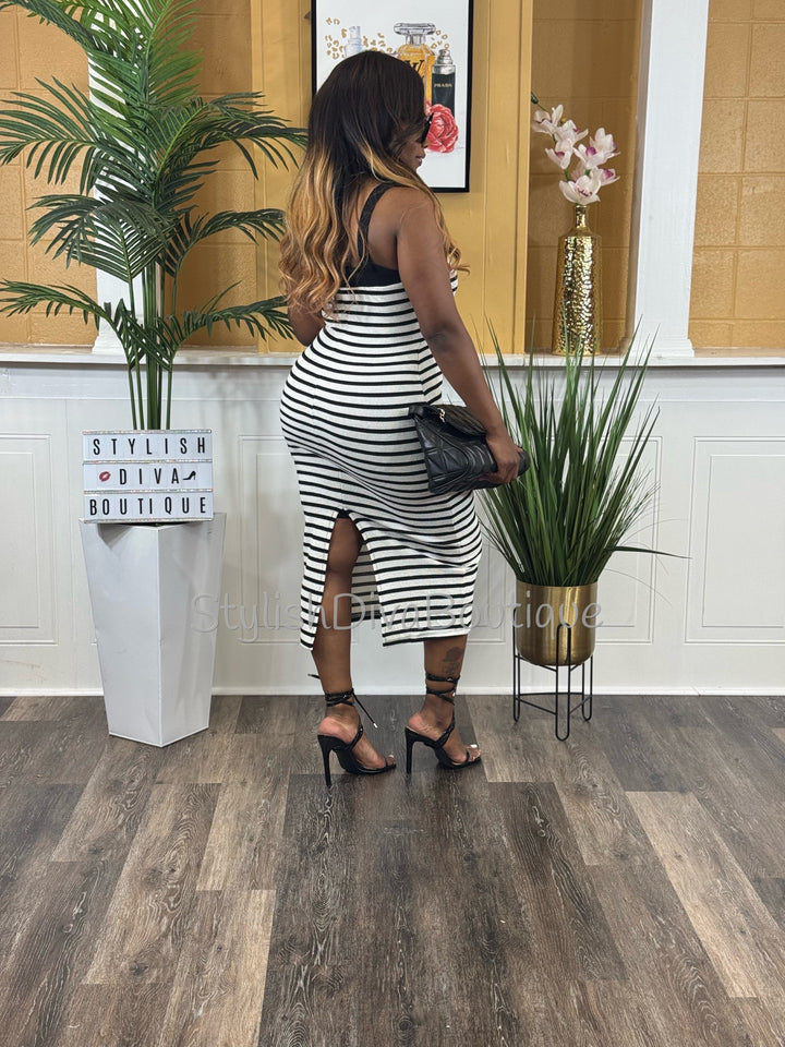 Milan Striped Midi Dress (White/Black)