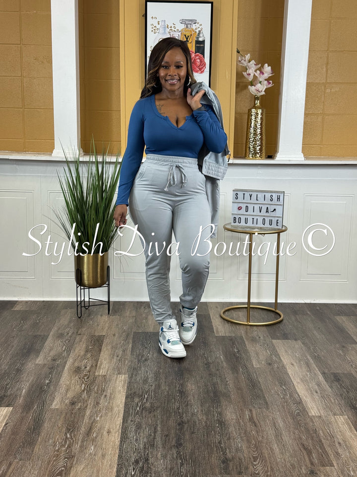 Chill Mode Zip Hoodie Jogger Set (Lt Grey)