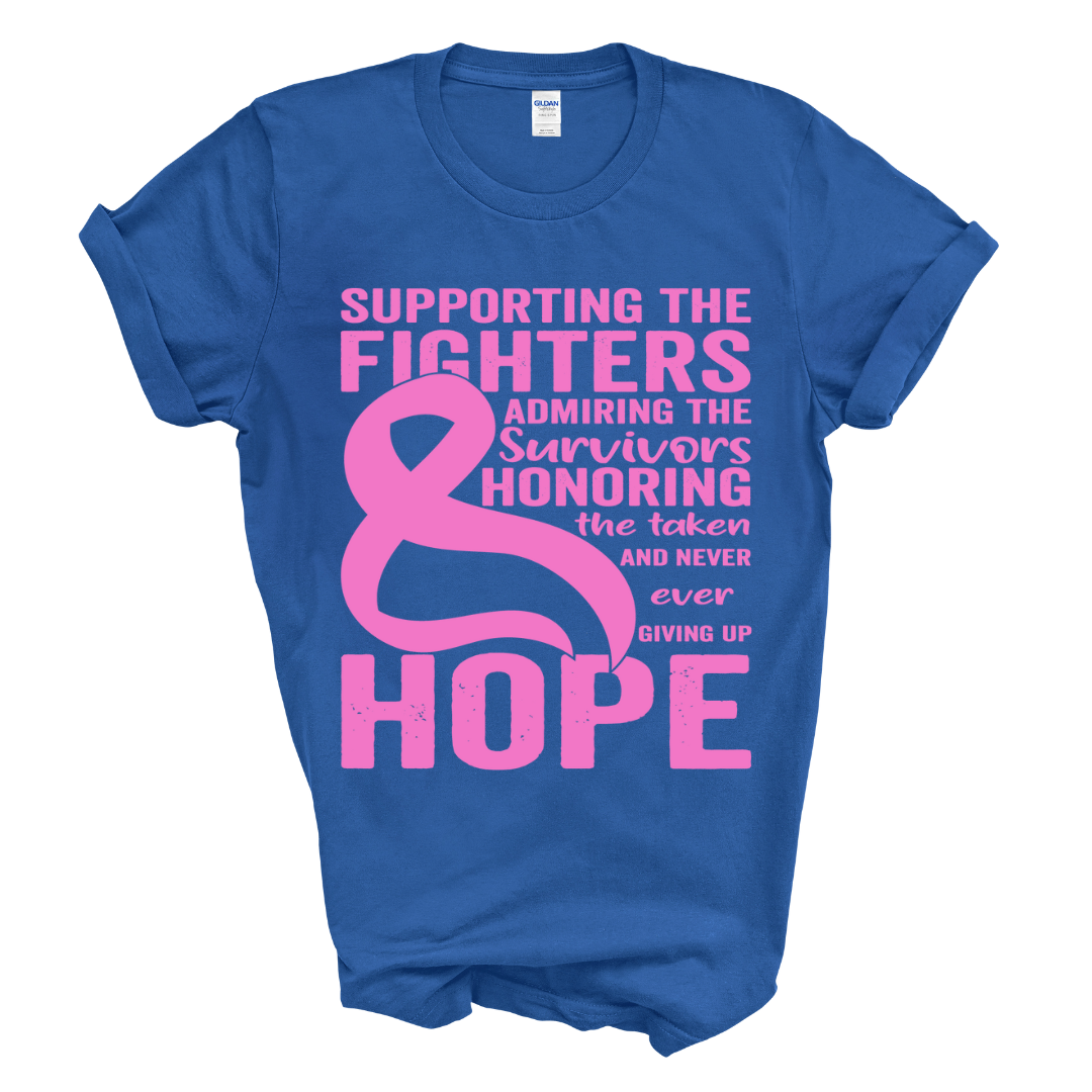 Supporting the Fighters Breast Cancer T-Shirt (Pink Print)