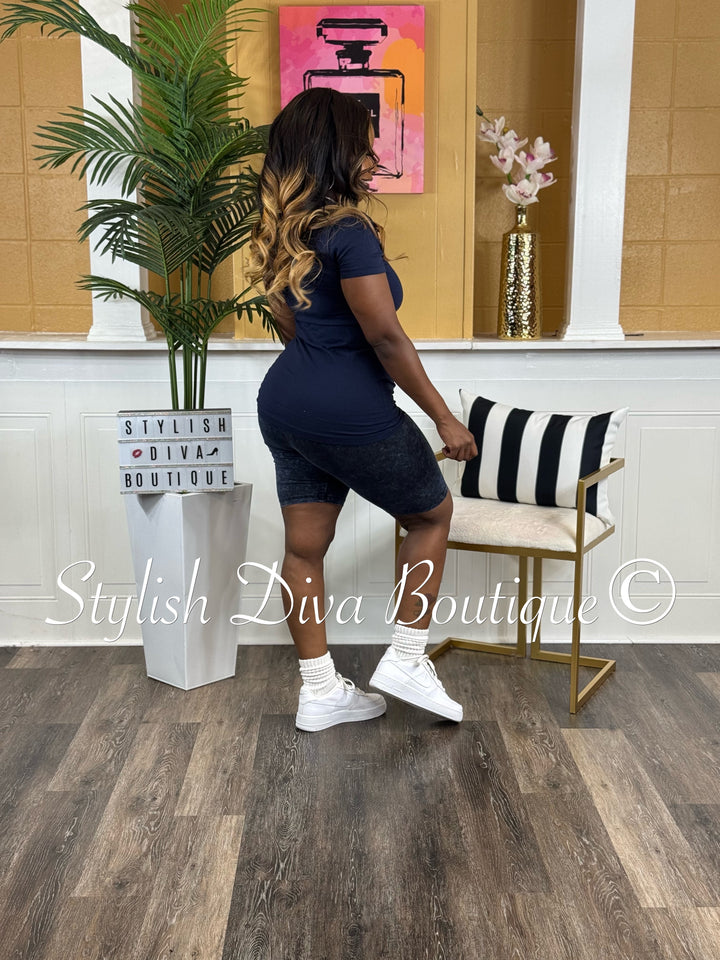 Laid Back Biker Set (Navy/Acid Wash Blue)