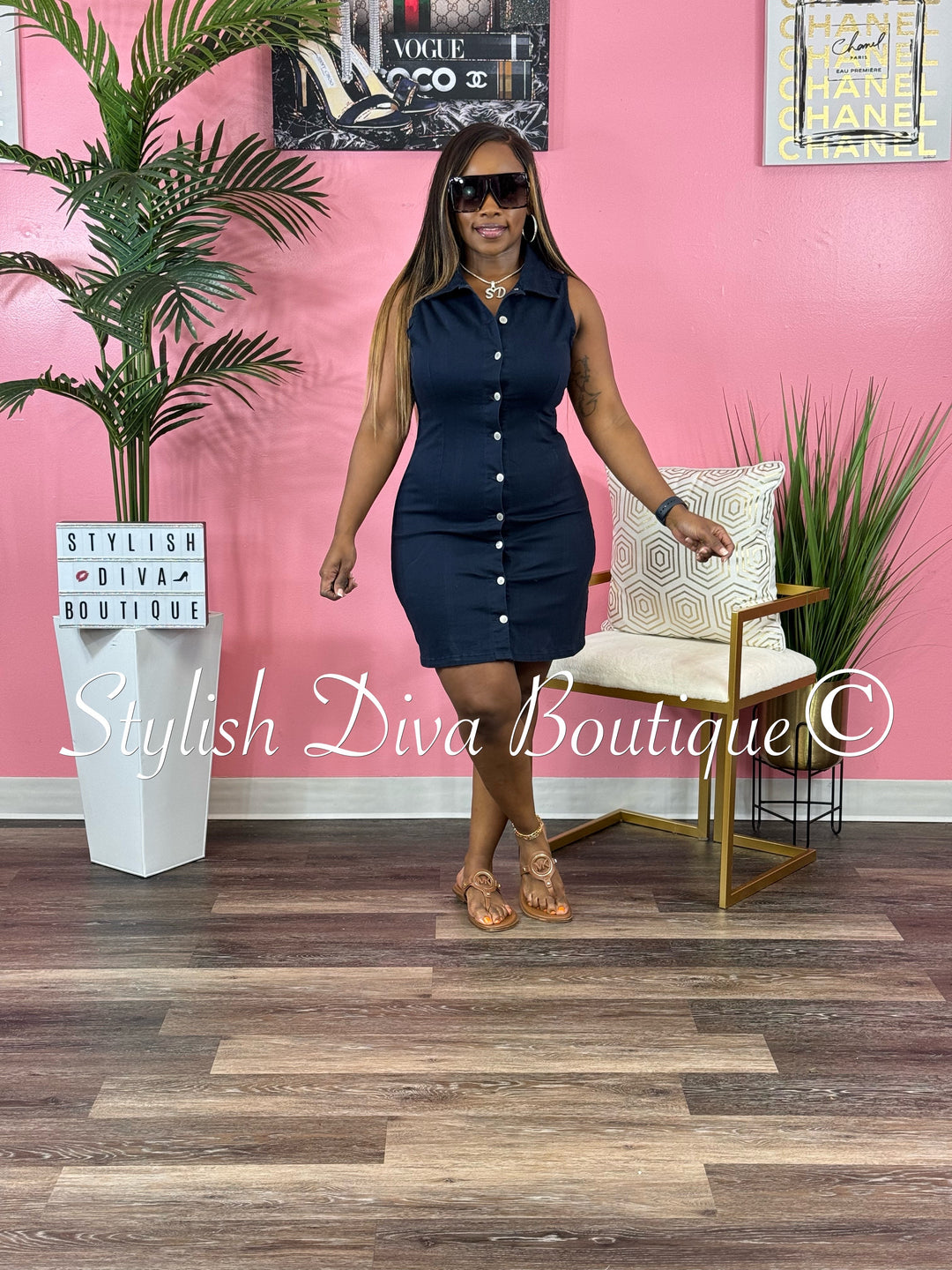 Chelsi Sleeveless Denim Mini Dress (Navy) Stylish Diva Boutique Chelsi Sleeveless Denim Mini Dress (Navy) Stylish Diva Boutique