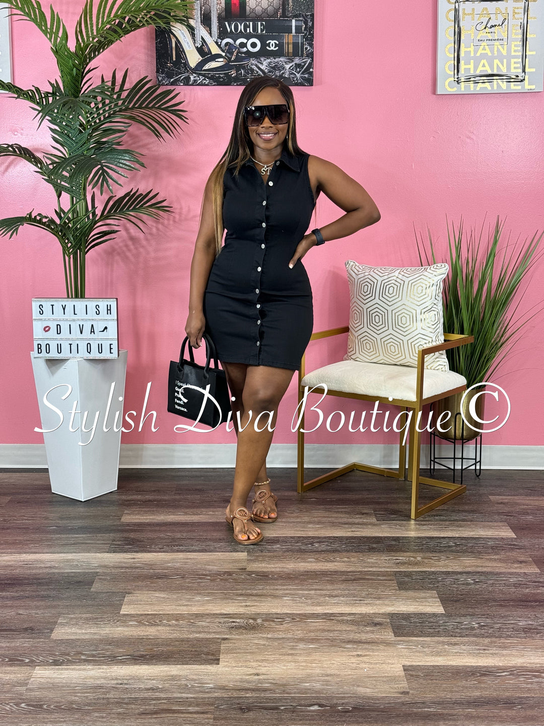 Chelsi Sleeveless Denim Mini Dress (Black) – Stylish Diva Boutique