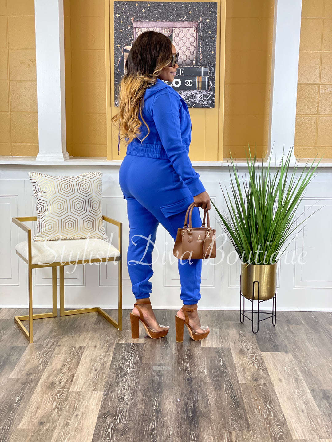 Gone Again 2pc Cropped Hoodie Jogger Set (Blue)