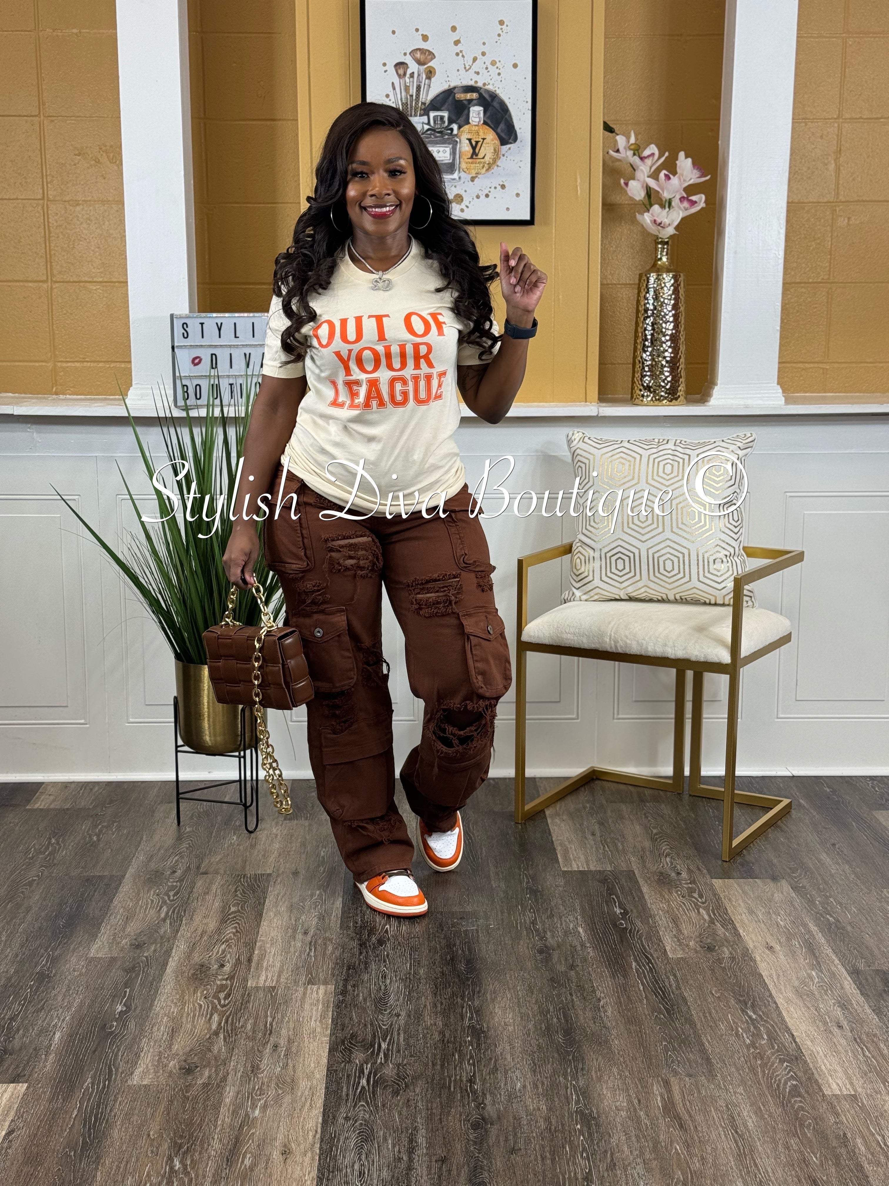 Diva Distressed Cargo Pants (Chocolate Brown) – Stylish Diva Boutique