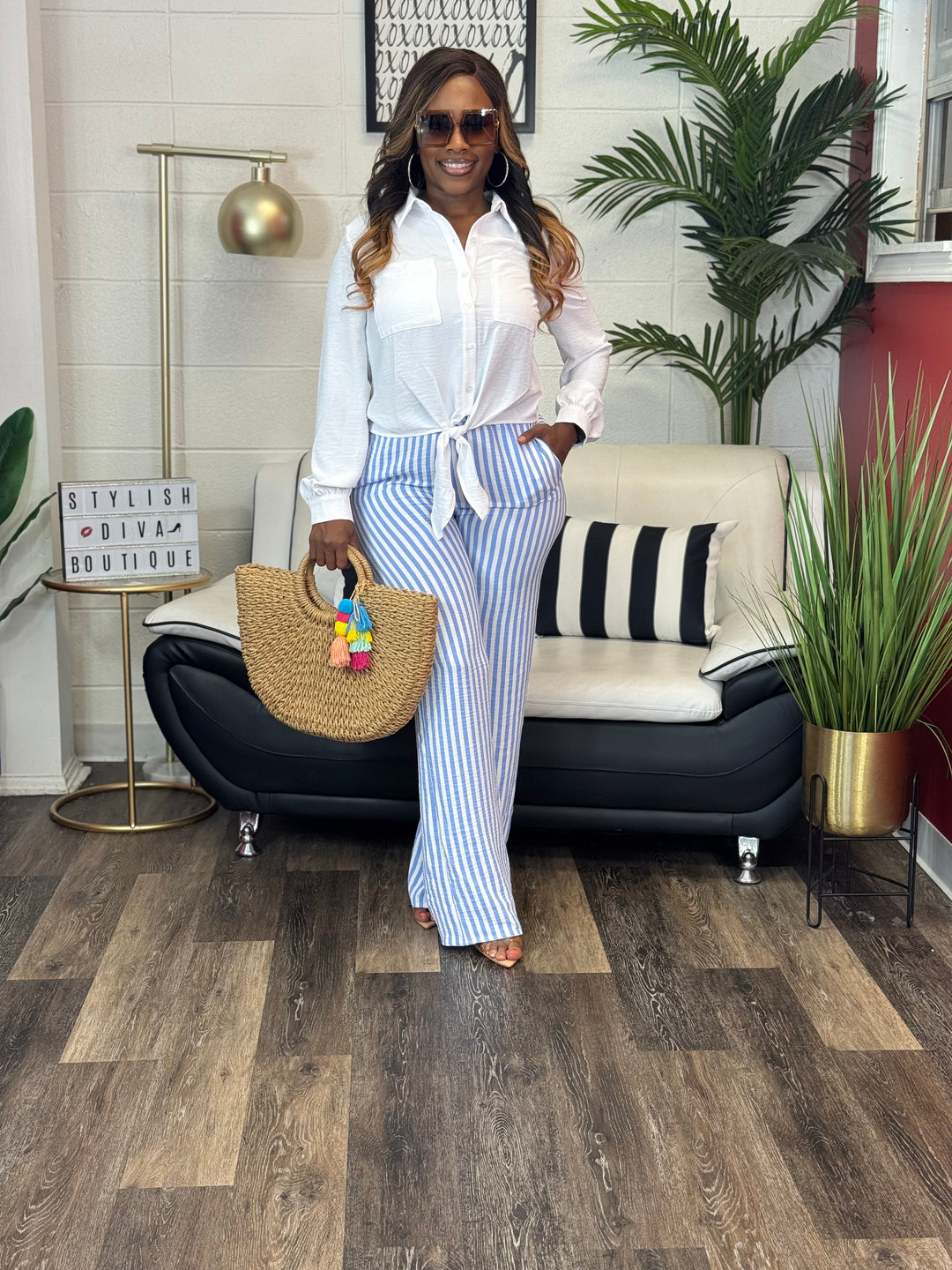 Coastal Diva Pants Set (Blue/White)