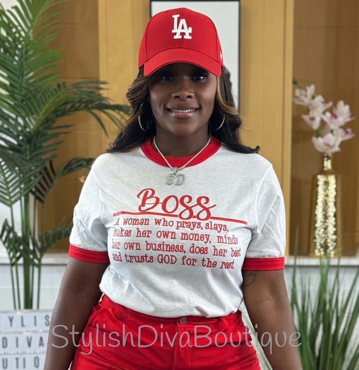 Boss Statement Ringer Tee (White/Red)