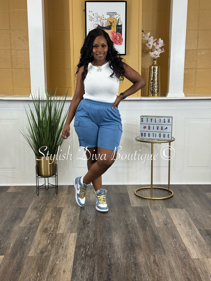 Street Chic Cargo Shorts (Denim Blue)
