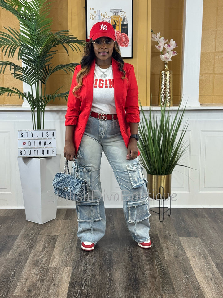 Main Character Acid Wash Cargo Jeans (Light Denim Wash)