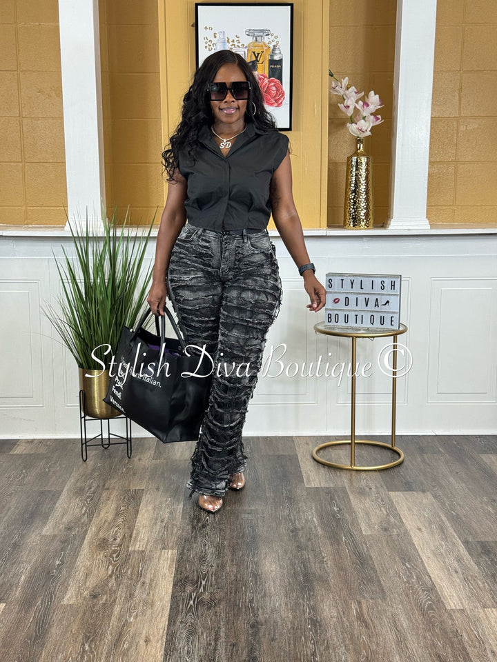 Power Trip Sleeveless Crop Top (Black)