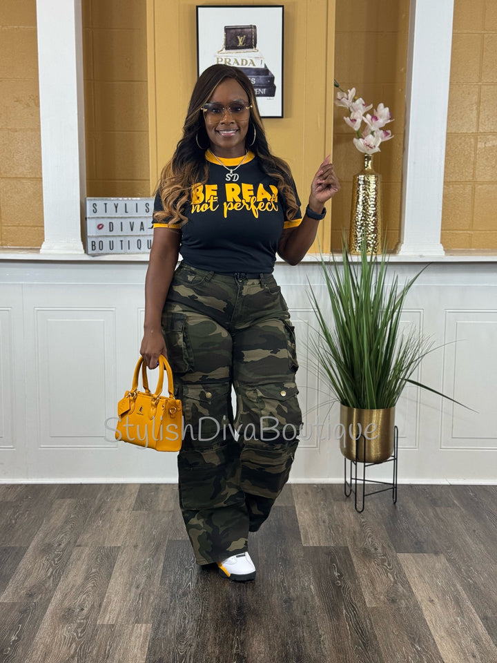 Be Real Statement Ringer Tee (Black/Gold)