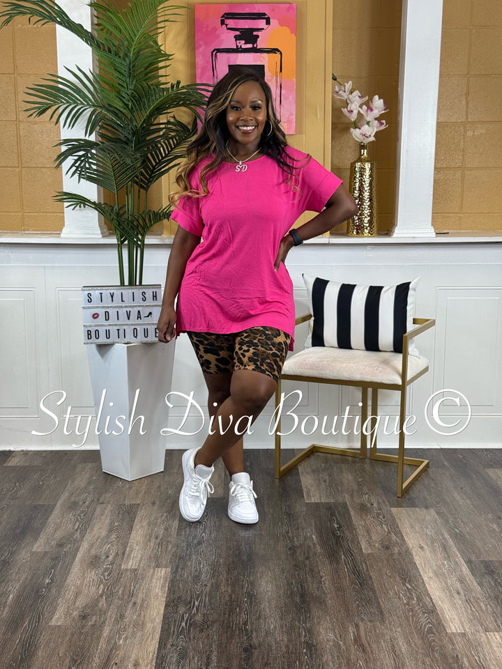 Print Me Pretty Biker Set (Hot Pink/Brown Cheetah)